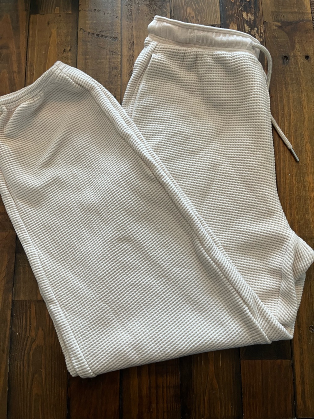 Athleta Tranquil Mid Rise Waffle Jogger Cream Lounge Pants Women’s Small Petite - Picture 7 of 9